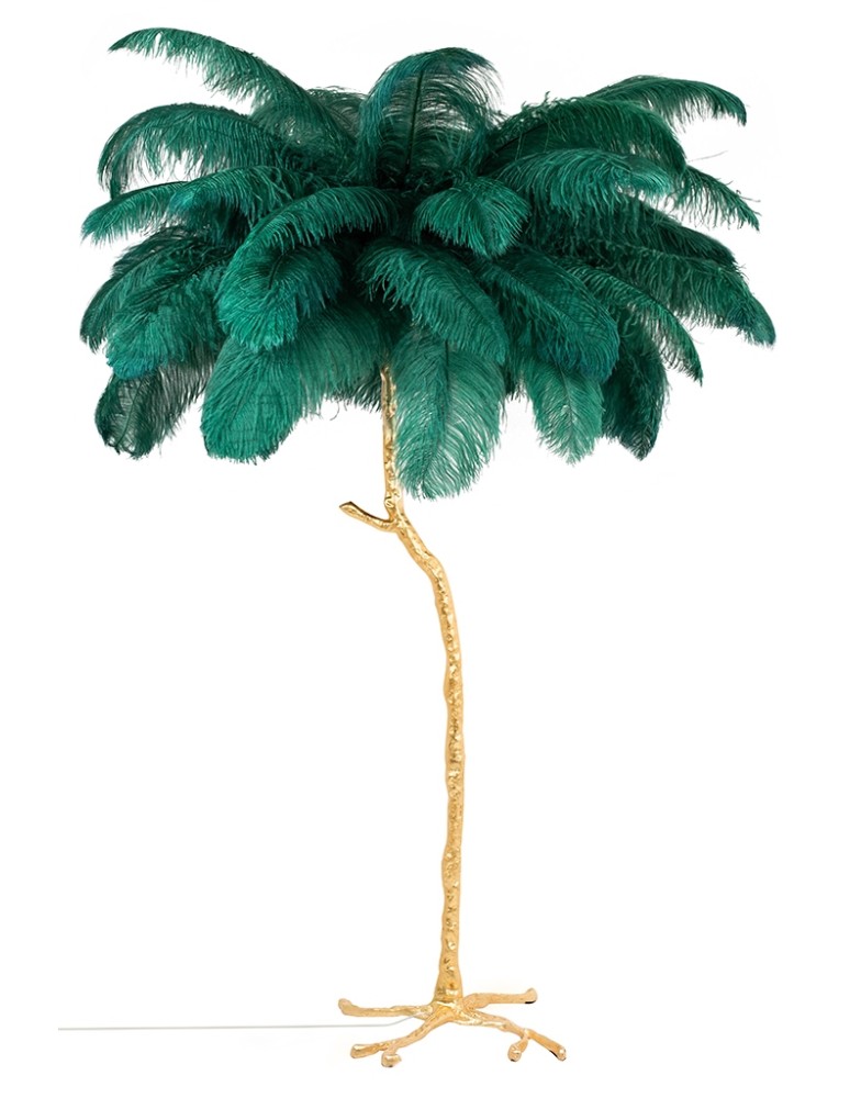 King Home Lampa podłogowa TIFFANY 175 zielona  mosiądz / naturalne pióra (JL0019.GREEN)