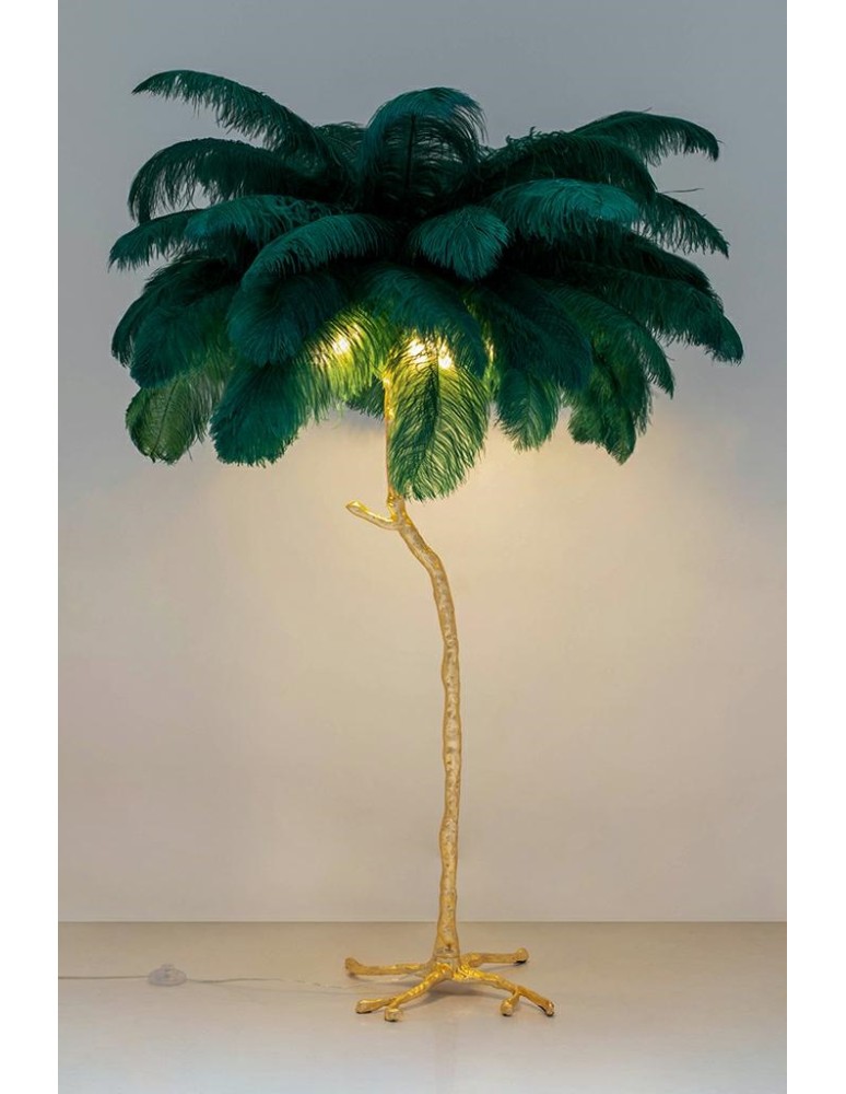 King Home Lampa podłogowa TIFFANY 175 zielona  mosiądz / naturalne pióra (JL0019.GREEN)