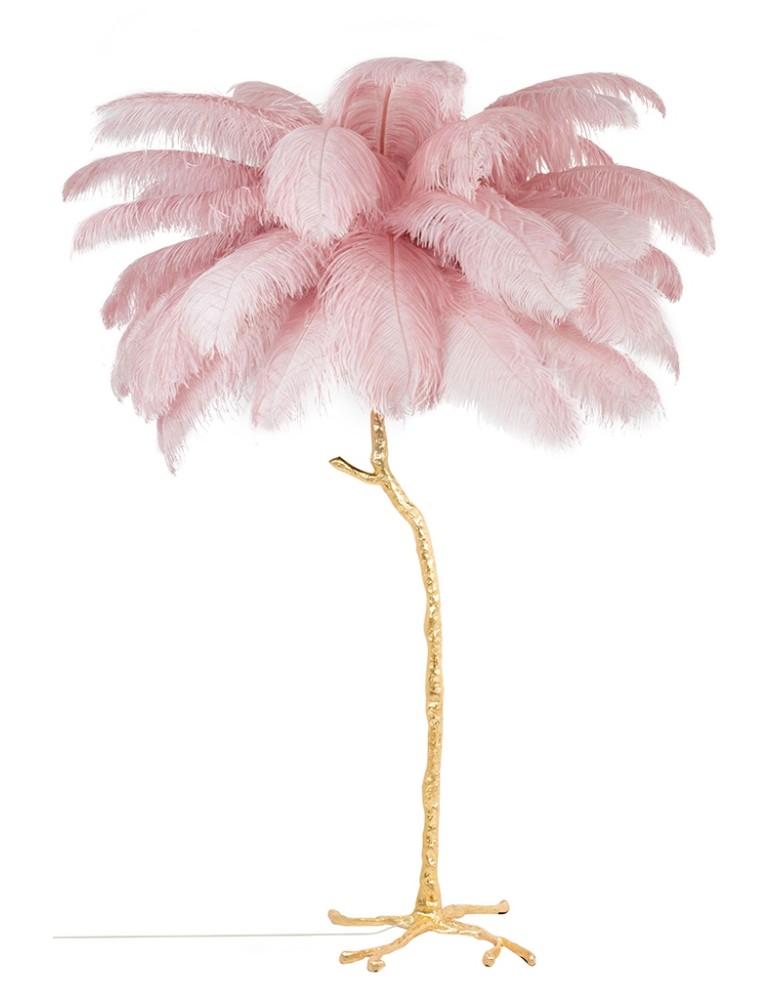 King Home Lampa podłogowa TIFFANY 175 różowa mosiądz / naturalne pióra (JL0019.PINK) King Home Lampa podłogowa TIFFANY 175 różowa mosiądz / naturalne pióra (JL0019.PINK)
