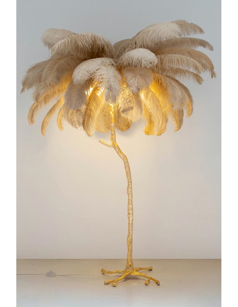 King Home Lampa podłogowa TIFFANY 175 beżowa  mosiądz / naturalne pióra (MSE1501100418)