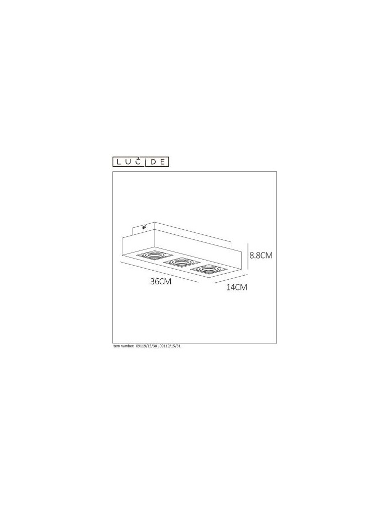 Ceiling luminaires for replaceable light source - Lucide XIRAX ceiling light 3xGU10/5W LED 320L 3000K white 09119/15/31 - product kolory-swiatla.pl 6