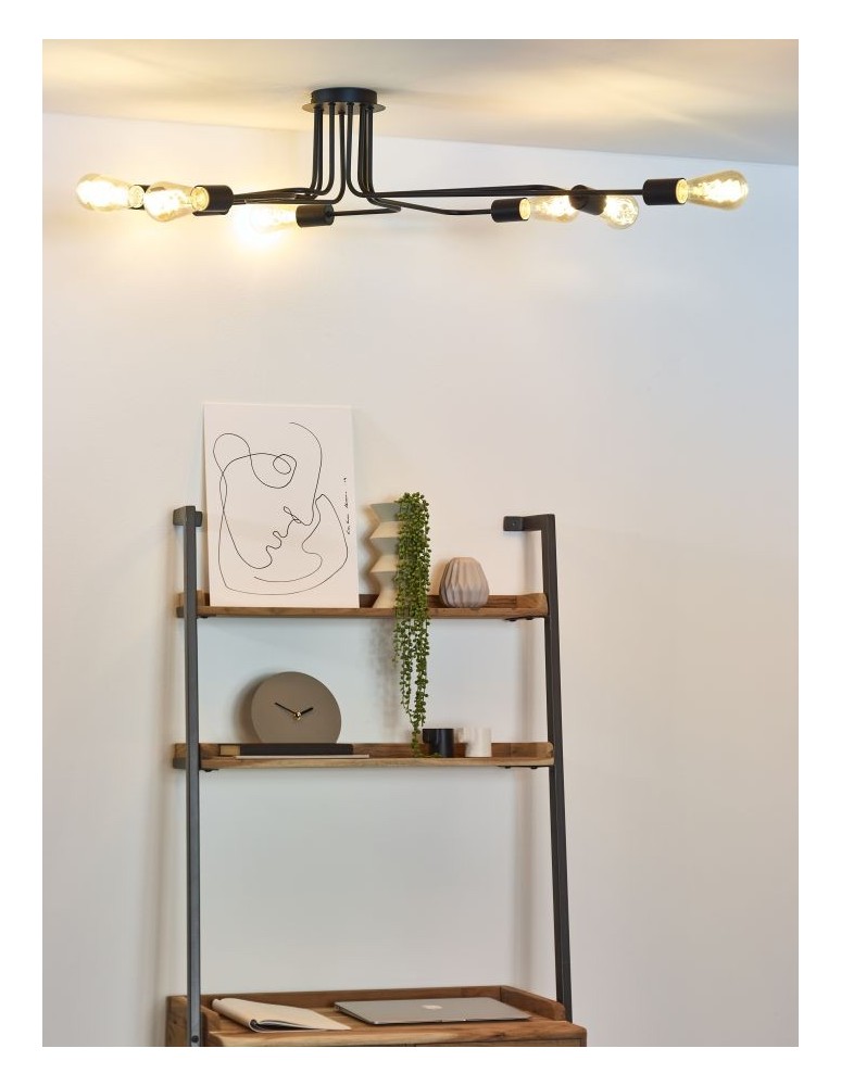 Loft ceiling lamps - industrial - Lucide LESTER Plafond Light 8xE27 150/80/20cm Black 21112/08/30 - product kolory-swiatla.pl 8
