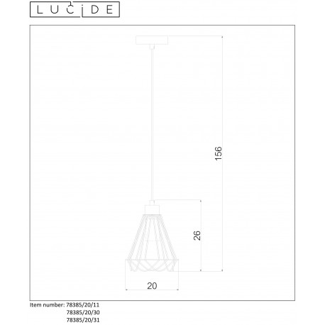 Lucide KYARA Wisząca E27 20cm Biały 78385/20/31