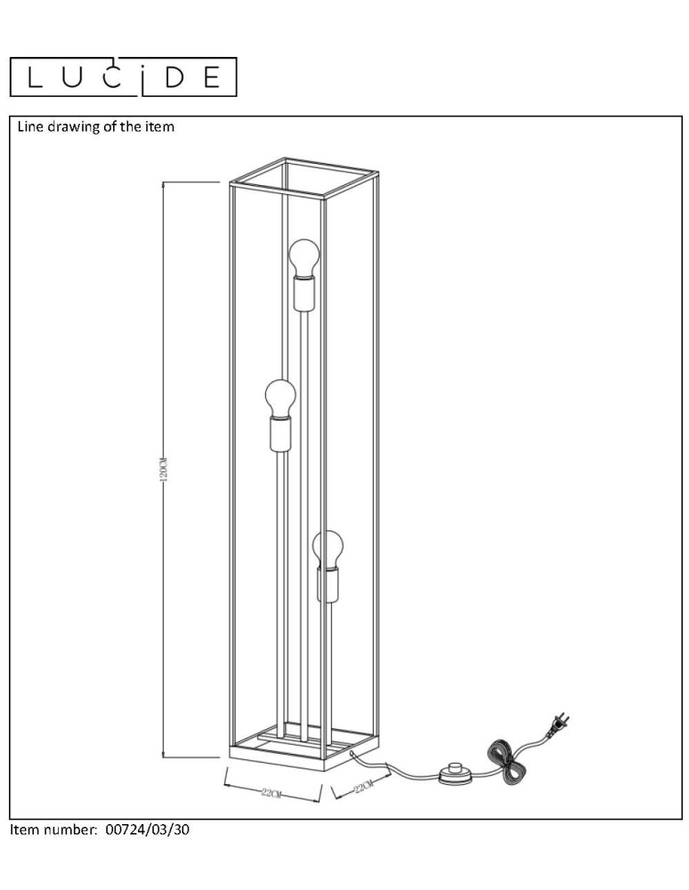 Loft floor lamps - industrial - Lucide RUBEN Floor lamp 3xE27 satin black brass 00724/03/30 - product kolory-swiatla.pl 42