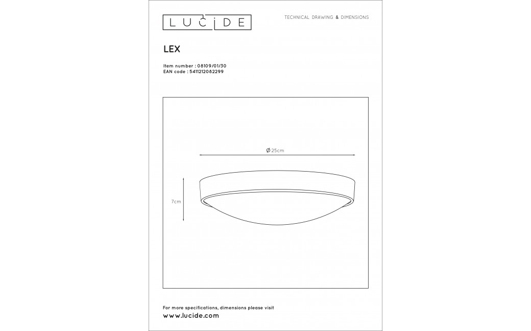 Lucide LEX 1xE27 D23cm Czarny 08109/01/30 Plafon