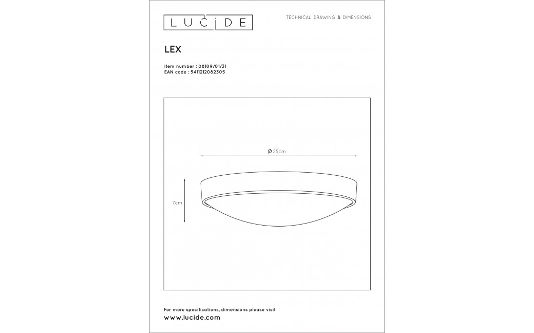 Lucide LEX 1xE27 D23cm White 08109/01/31 Plafond
