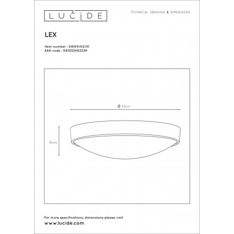 Lucide LEX 2xE27 D30cm White 08109/02/31 Plafond