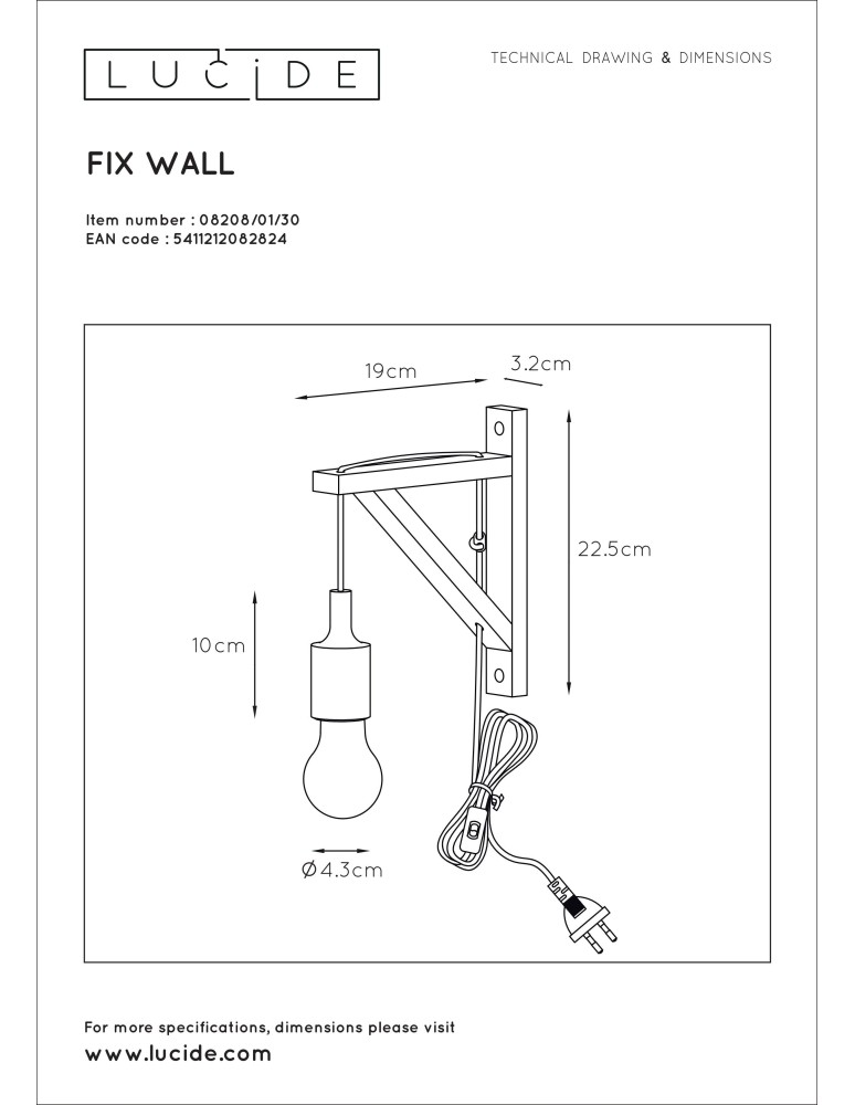 Boho wall lamps - Lucide FIX Wall-mounted E27 excl. H22cm 08208/01/30 - product kolory-swiatla.pl 23