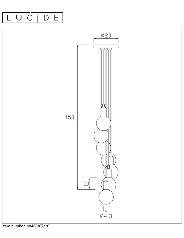 Pendant lamps - Lucide FIX MULTIPLE Pendant 7xE27 black 08408/07/30 - product kolory-swiatla.pl 22