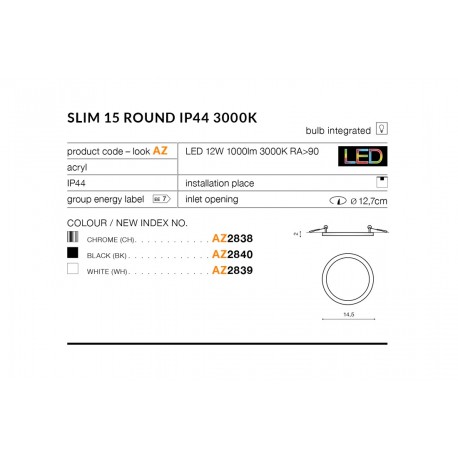 Azzardo Slim 15 Round IP44 4000K LED AZ2843