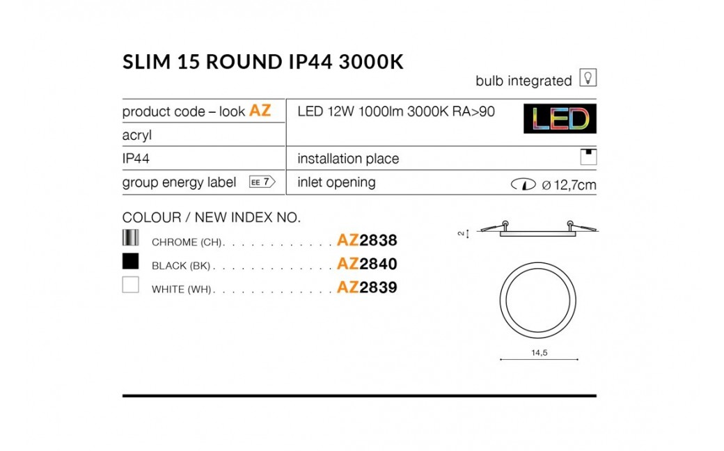 Azzardo Slim 15 Round IP44 4000K LED AZ2843