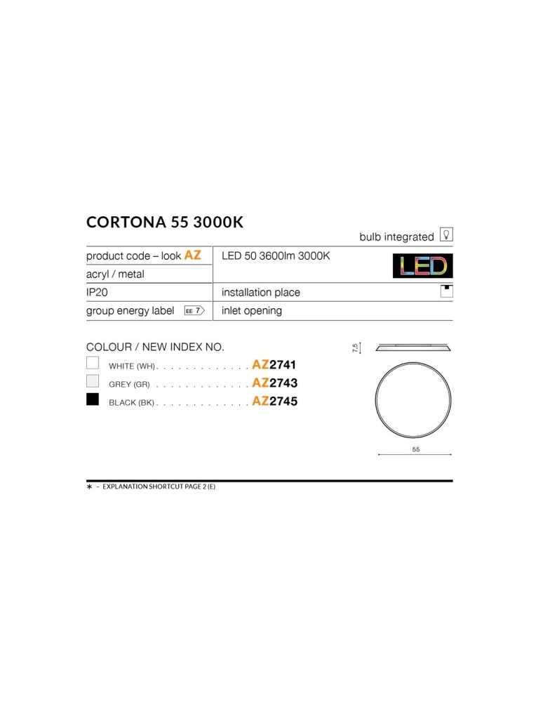 Round Plafonds - Azzardo CORTONA 55 3000K GREY 1xLED Ceiling Ceiling Gray AZ2743 - product kolory-swiatla.pl 2