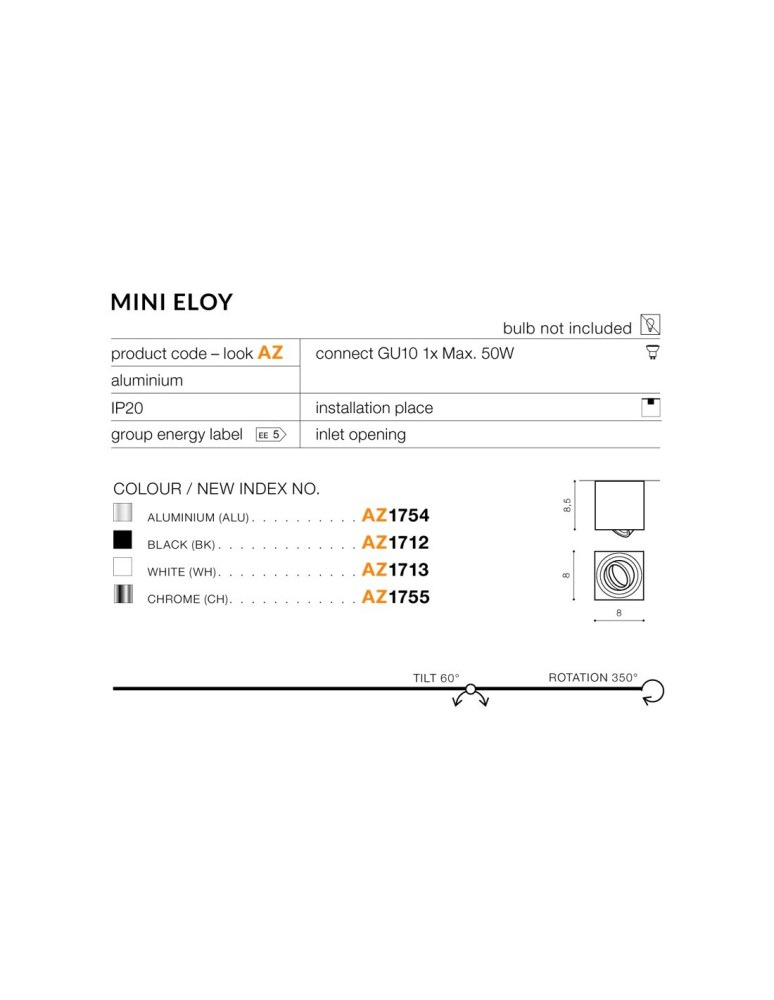 Ceiling luminaires for replaceable light source - Azzardo MINI ELOY ALUMINIUM 1xGU10 Surface Mounted Aluminum AZ1754 - product kolory-swiatla.pl 2