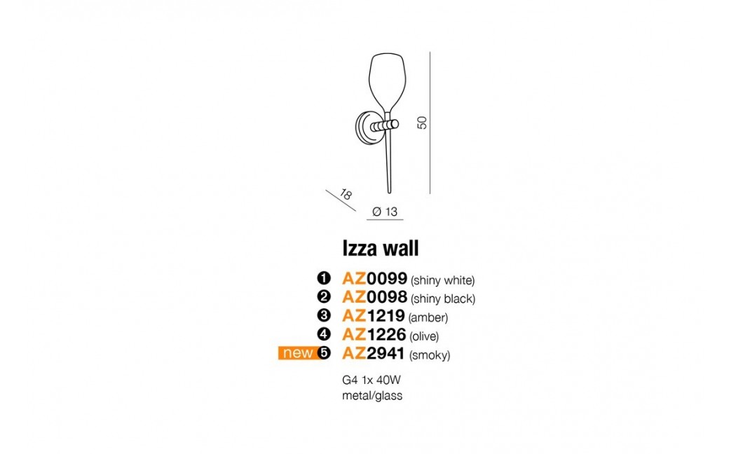 Azzardo IZZA WALL WHITE 1xG4 Wall Mounted White Gloss AZ0099