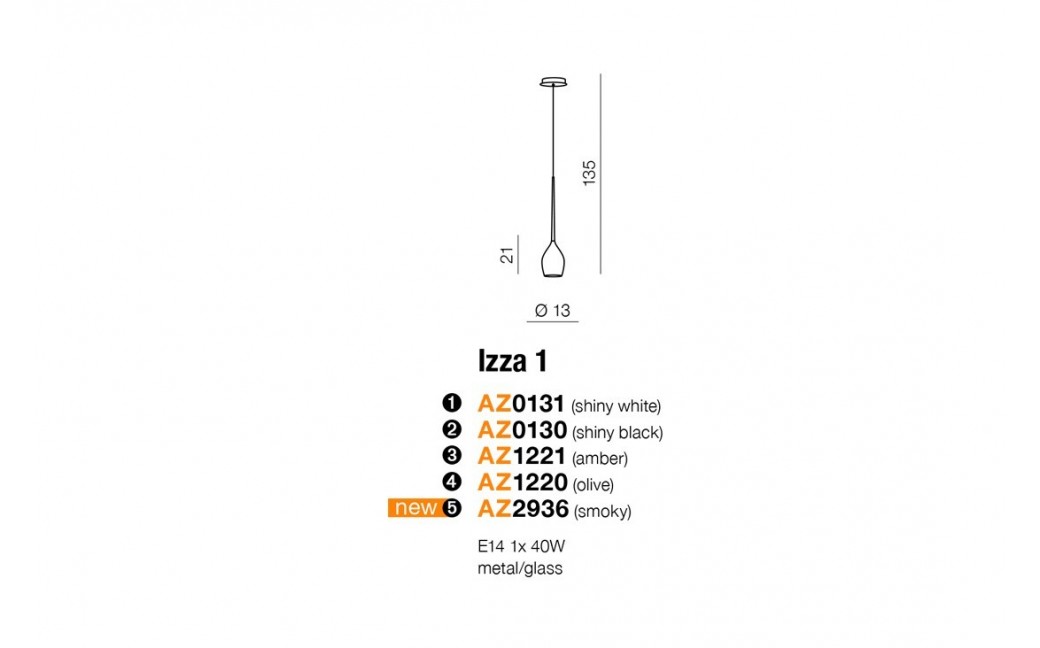 Azzardo IZZA 1 BLACK 1xE14 Pendant Black Gloss AZ0130