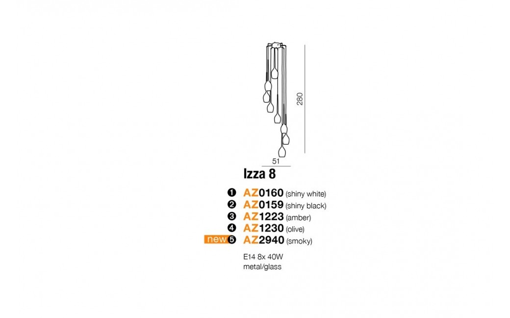 Azzardo IZZA 8 BLACK 8xE14 Pendant Black Gloss AZ0159