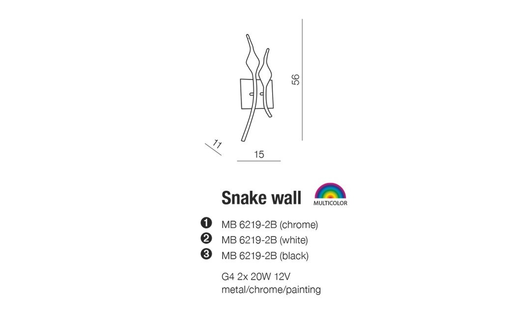 Azzardo SNAKE WALL CHROME 2xG4 Wall Mounted Chrome AZ0046.