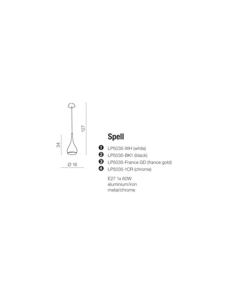 Single pendant lamps - Azzardo SPELL CHROM 1xE27 Chrome Pendant AZ0285 - product kolory-swiatla.pl 3