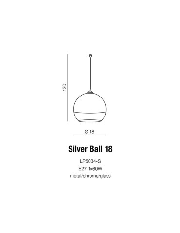 Azzardo SILVER BALL 18 1xE27 Chrome Pendant AZ0731 - product 2