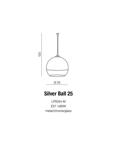 Azzardo SILVER BALL 25 1xE27 Chrome Pendant AZ0733 - product 2
