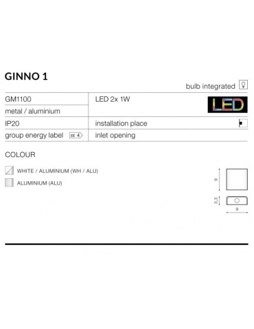 Azzardo GINNO 1 ALU 2xLED Ścienna Aluminium AZ0764 - produkt 2