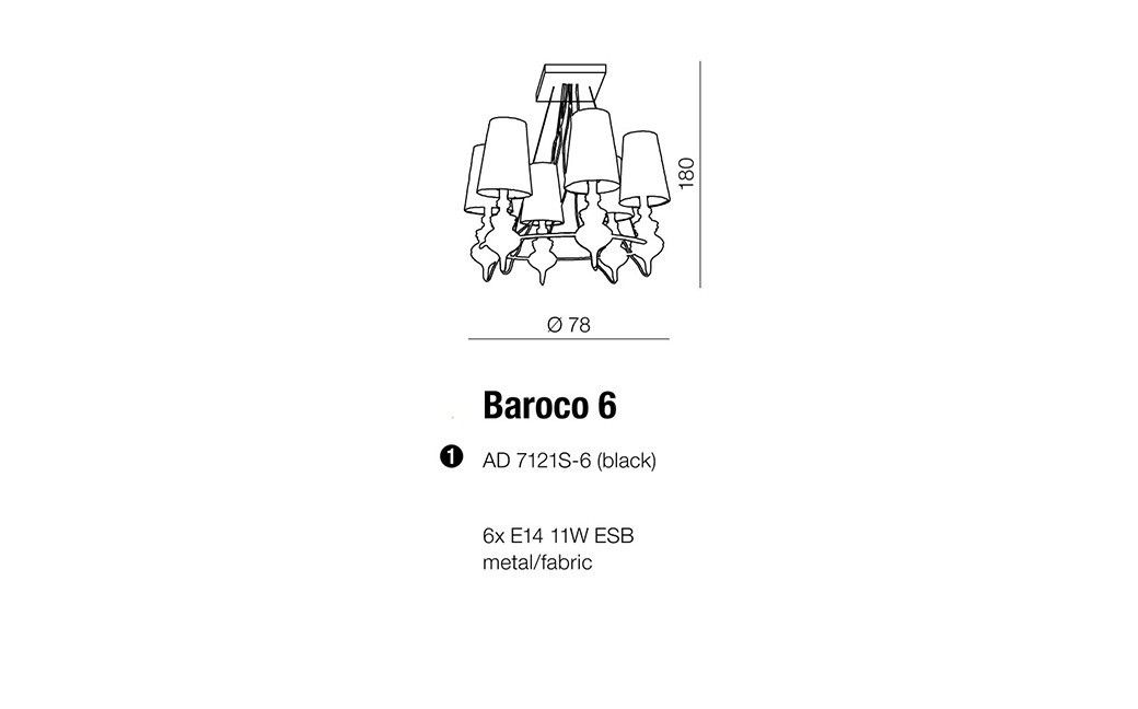 Azzardo BAROCO 6 BLACK PENDANT 6xE14 Pendant Black AZ1379