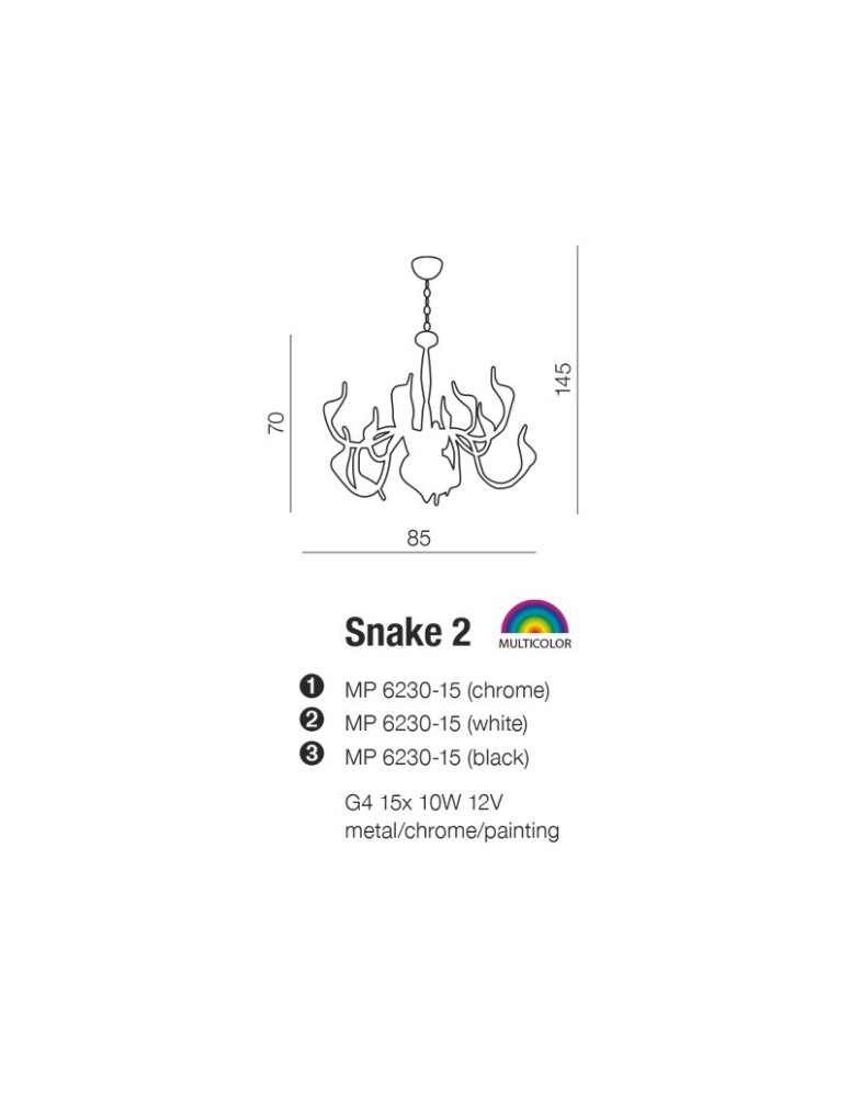 Modern chandeliers - Azzardo SNAKE 2 BLACK 15xG4 Pendant Black AZ1048 - product kolory-swiatla.pl 2
