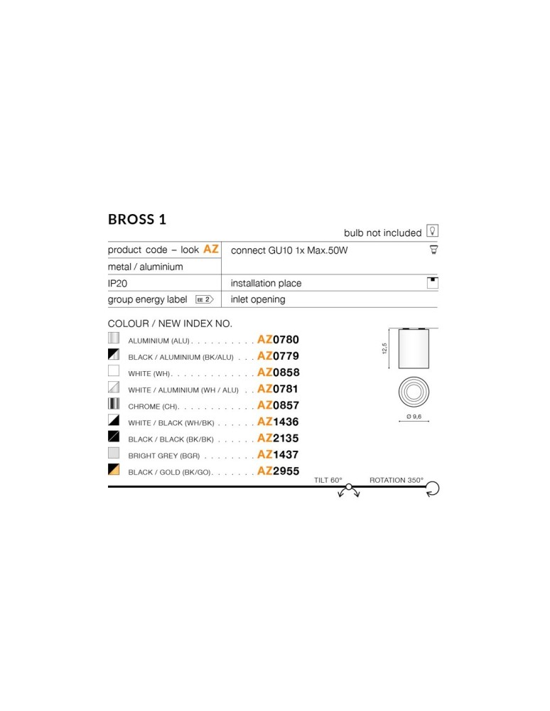 Ceiling luminaires for replaceable light source - Azzardo BROSS 1 BLACK/BLACK 1xGU10 Surface Mounted Black AZ2135 - product kolory-swiatla.pl 2