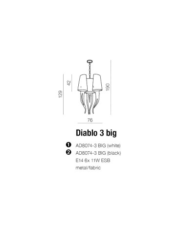 Azzardo DIABLO 3 BIG BLACK 6xE14 Pendant Black/Chrome AZ1344 - product 2