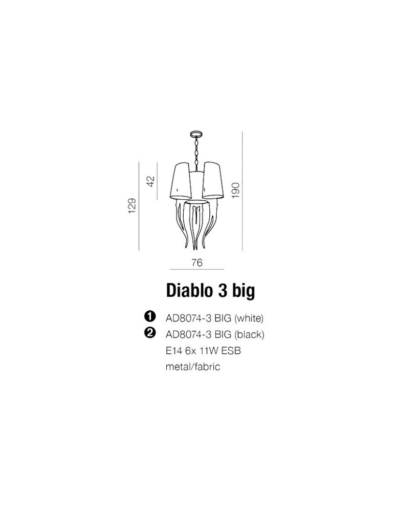 Glamour pendant lamps - Azzardo DIABLO 3 BIG BLACK 6xE14 Pendant Black/Chrome AZ1344 - product kolory-swiatla.pl 2