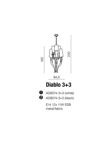 Azzardo DIABLO 3+3 BLACK 12xE14 Wisząca Czarny/Chrom AZ1417 - produkt 2