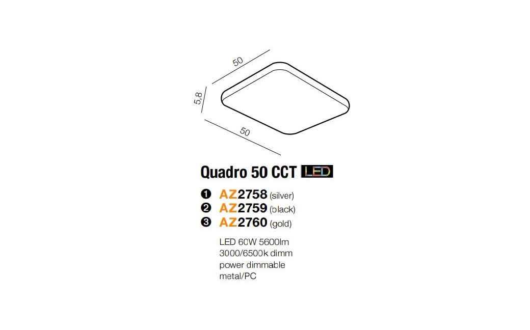 Azzardo QUADRO 50 LED CCT BLACK 1xLED Sufitowa Czarny AZ2759