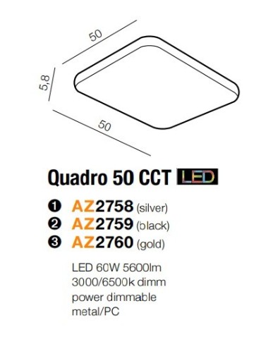 Azzardo QUADRO 50 LED CCT GOLD 1xLED Ceiling Light Gold AZ2760 - product 2