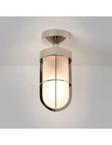 Astro Cabin Semi Flush Frosted Ceiling 1x60W Max E27 Polished Nickel IP44 1368010