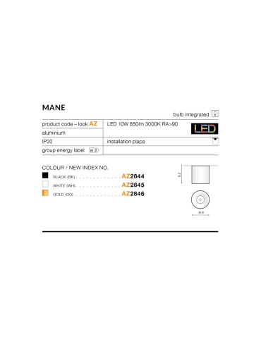 Azzardo MANE GOLD 1xLED Natynkowa Złoty AZ2846 - produkt 2