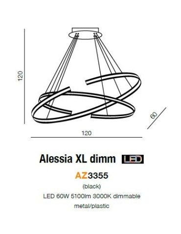 Azzardo ALESSIA XL BLACK 2xLED Wisząca Czarny AZ3356 - produkt 2