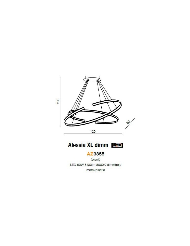 LED pendant lamps - Azzardo ALESSIA XL BLACK 2xLED Pendant Black AZ3356 - product kolory-swiatla.pl 2