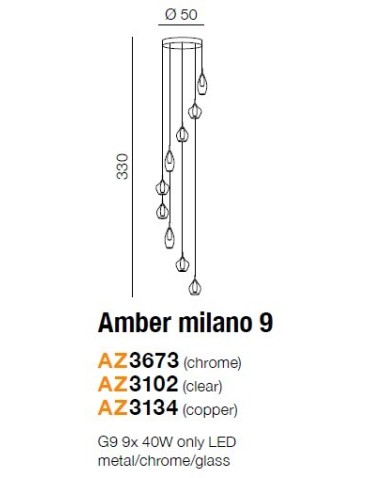 Azzardo AMBER MILANO 9 CLEAR 9xG9 Wisząca Przeźroczysty AZ3102 - produkt 2