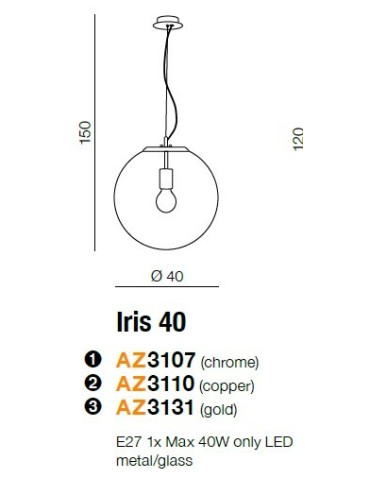 Azzardo IRIS 40 GOLD 1xE27 Wisząca Złoty AZ3131 - produkt 2