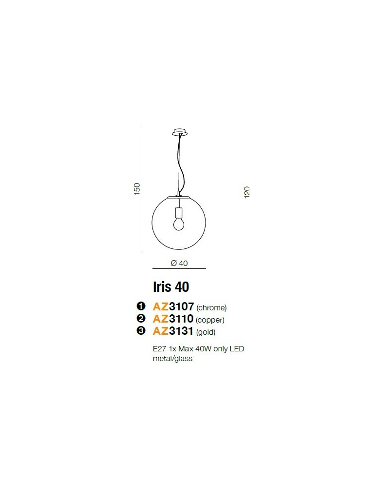 Pendant lamps - Azzardo IRIS 40 GOLD 1xE27 Pendant Gold AZ3131 - product kolory-swiatla.pl 2