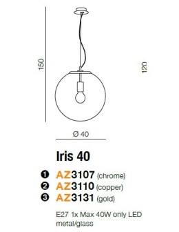Azzardo IRIS 40 GOLD 1xE27 Wisząca Złoty AZ3131 - produkt 2