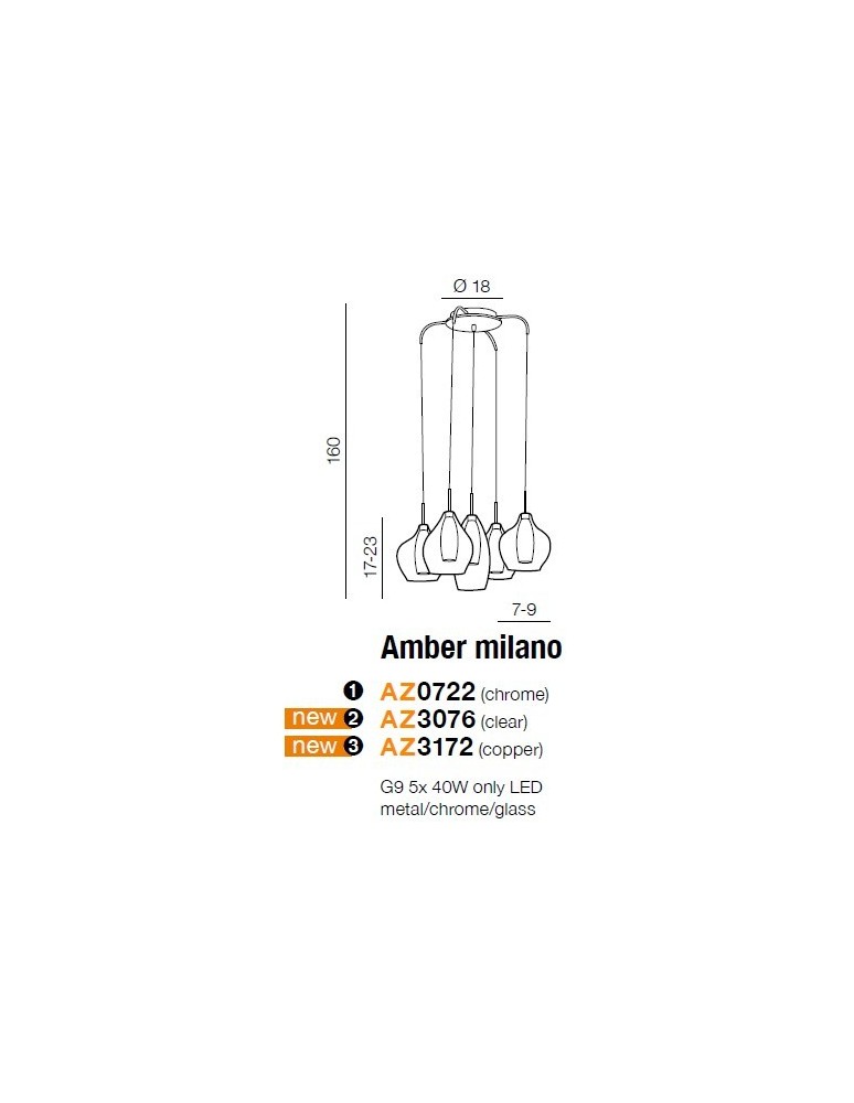 Pendant lamps - Azzardo AMBER MILANO 5 COPPER 5xG9 Copper Pendant AZ3172 - product kolory-swiatla.pl 3