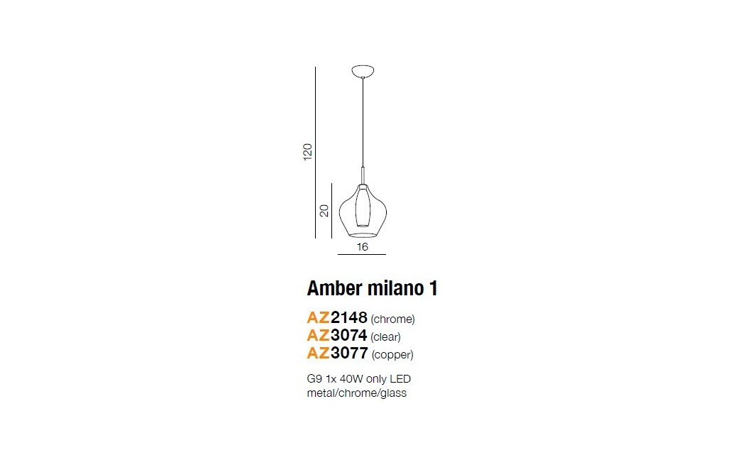 Azzardo AMBER MILANO 1 CHROME 1xG9 Chrome Pendant AZ2148
