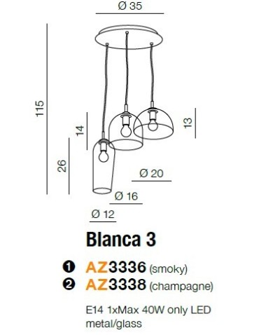 Azzardo BLANCA 3 SMOKY 3xE14 Wisząca Dymiony AZ3336 - produkt 2