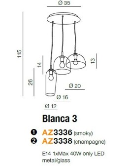 Azzardo BLANCA 3 SMOKY 3xE14 Wisząca Dymiony AZ3336 - produkt 2