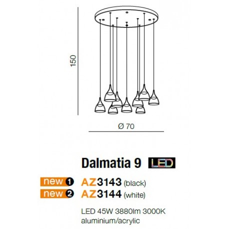 Azzardo DALMATIA 9 BLACK 9xLED Wisząca Czarny AZ3143