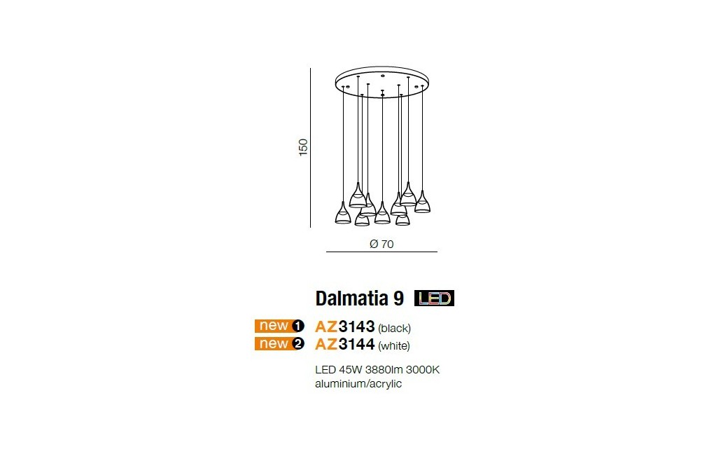 Azzardo DALMATIA 9 BLACK 9xLED Wisząca Czarny AZ3143