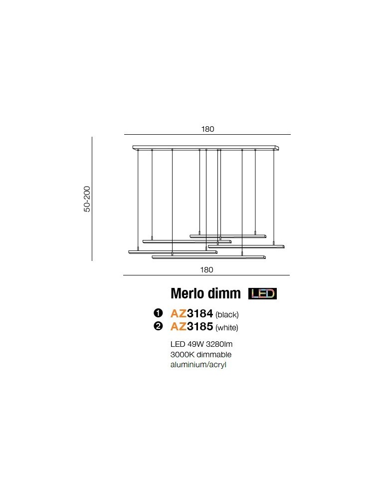 Azzardo MERLO LED 49W 3280lm 3000K Ściemnialna biały wisząca AZ3185 Azzardo MERLO LED 49W 3280lm 3000K Ściemnialna biały wisząca AZ3185