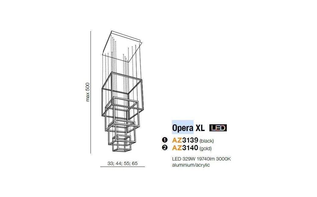 Azzardo OPERA XL BLACK 1xLED Wisząca Czarny AZ3139