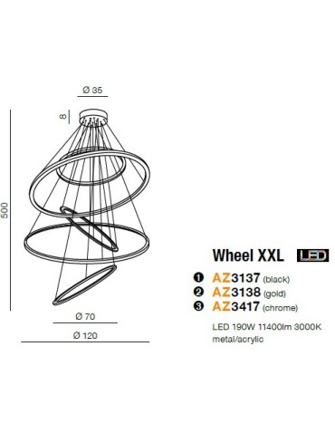 Azzardo WHEEL XXL LED 190W 11400lm 3000K chrom wisząca AZ3417 - produkt 2